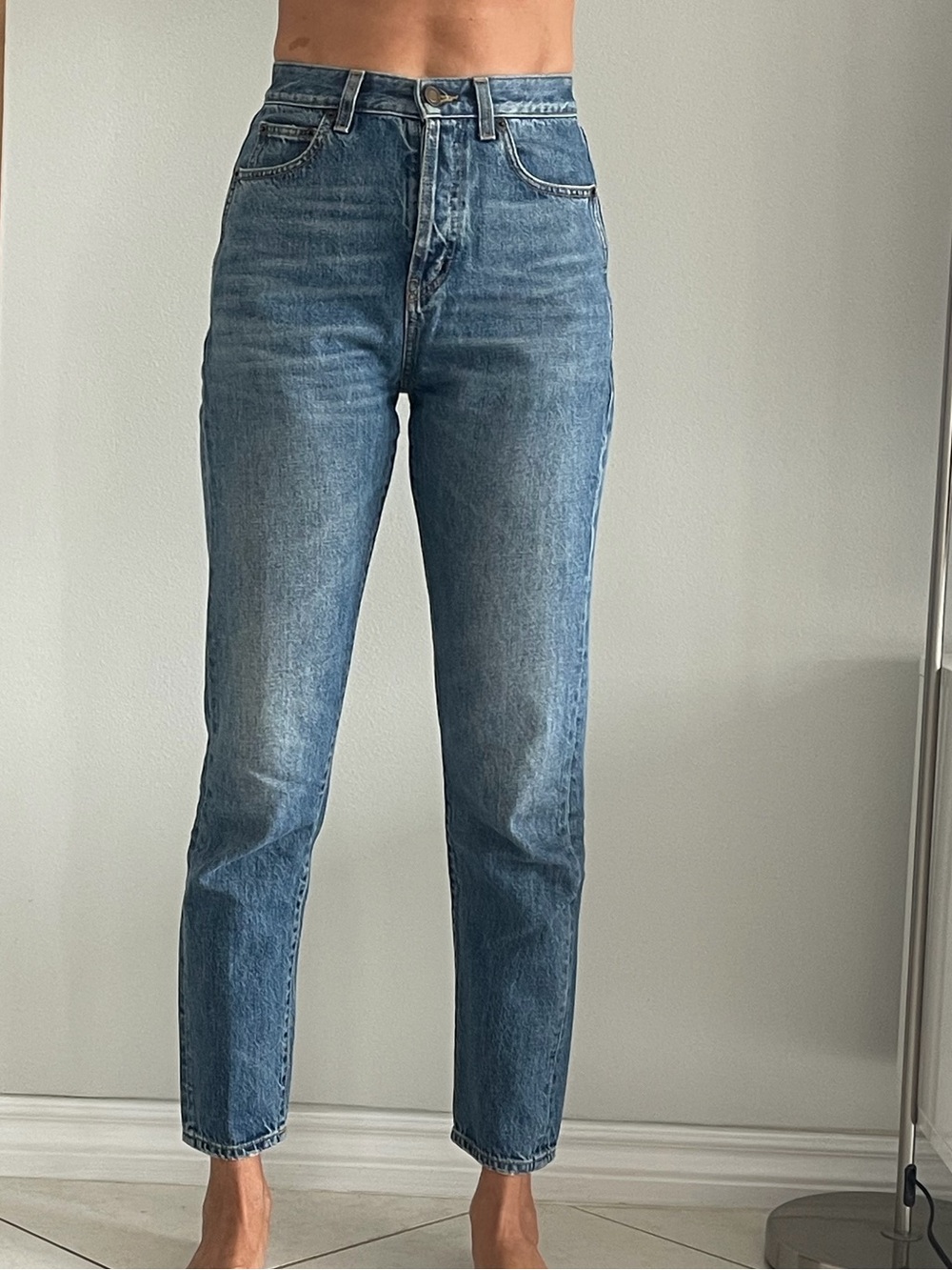 Saint Laurent Paris Blue Stonewash D19 Slim High Waist Jeans Size 26